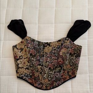 Altar'd State Black Floral Tapestry Crop Top
